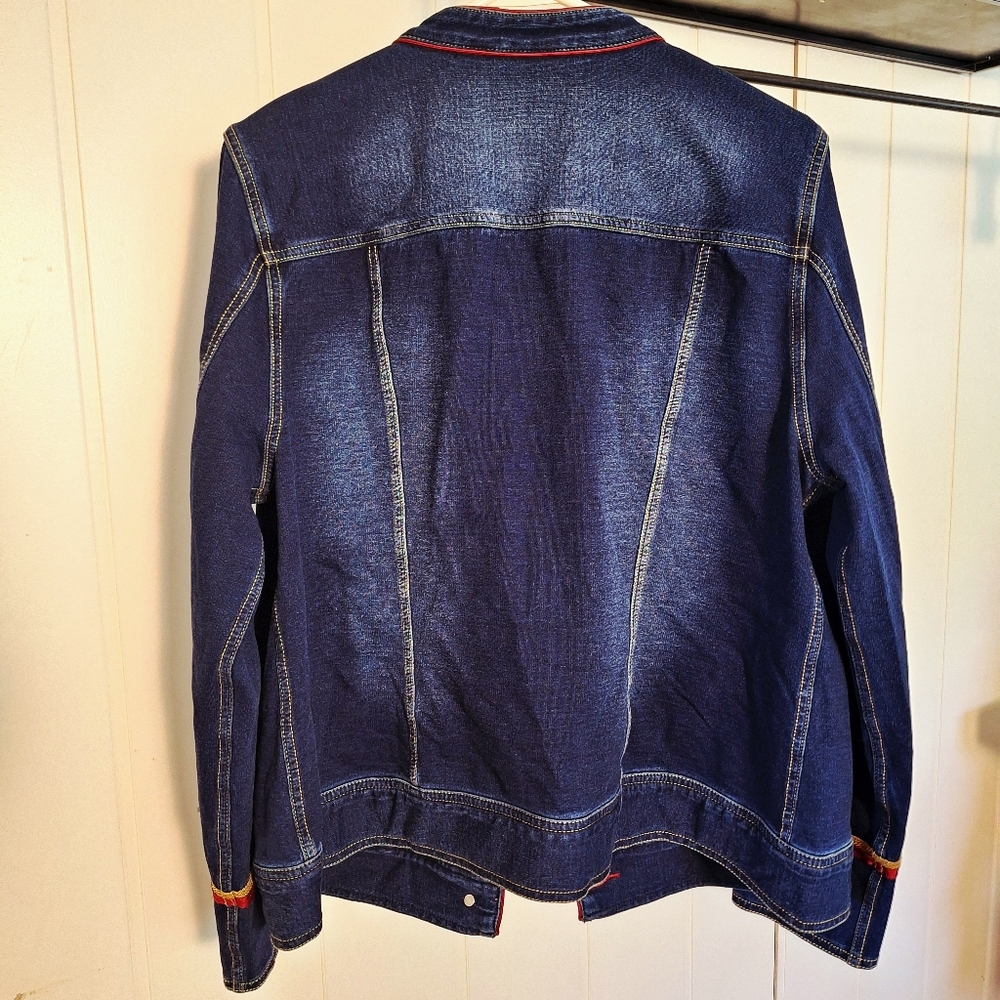 NWOT Chico's Zenergy Denim Military Jacket Red Gold Size 2 Is Same As Large - Picture 2 of 5